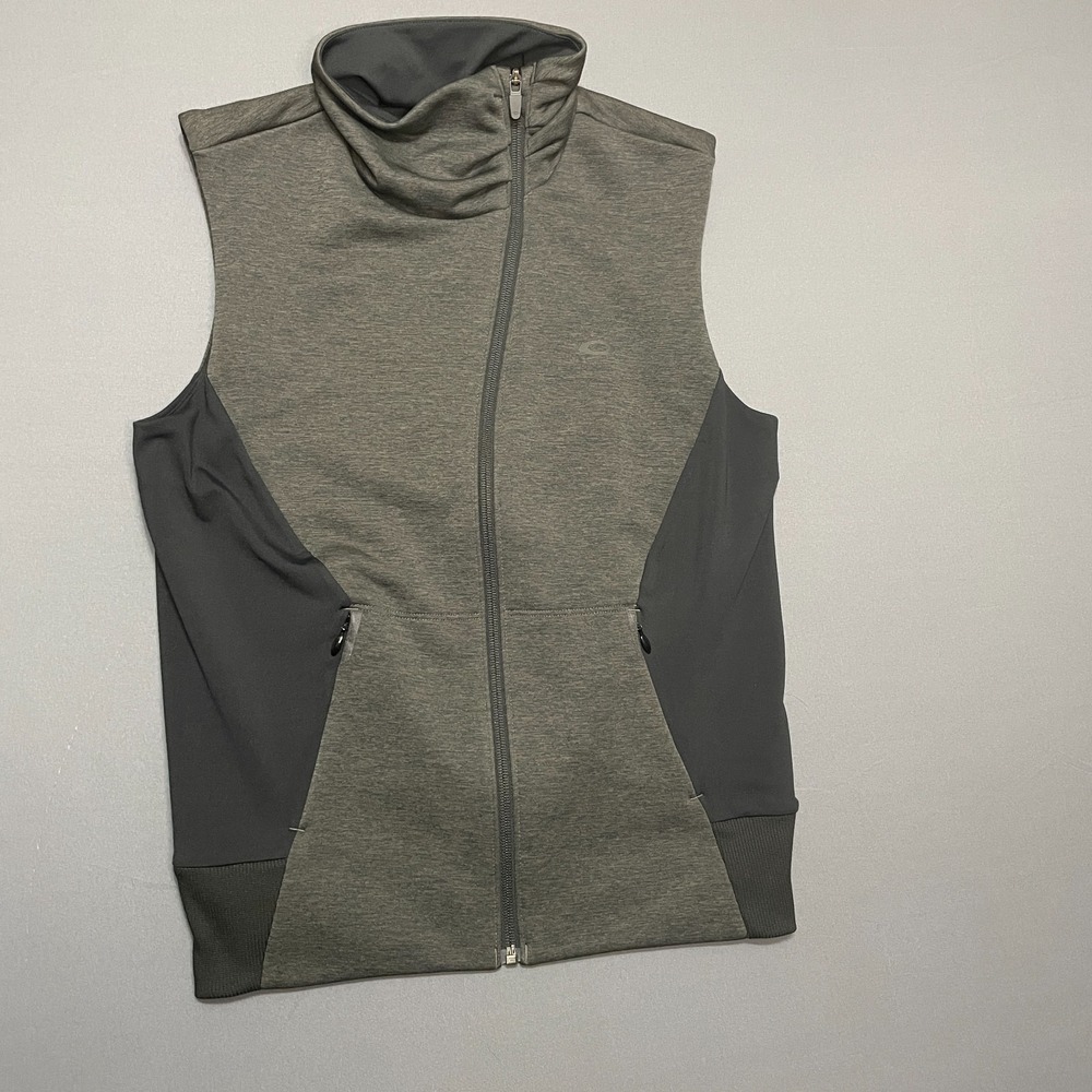 OAKLEY Womens Sz S Small Black/Grey OFF CENTER Full Zip VEST Stretch Fitted